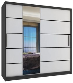 Šatníková skriňa 200 cm Belini čierny mat / biely mat  s posunými dverami zrkadlom a zásuvkami  MBP SZP5/1/B/W/0/KLP