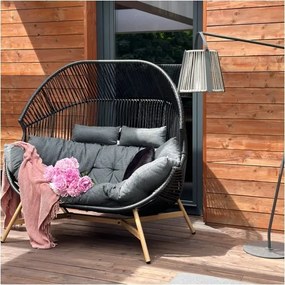 MI Dvojité ratanové kreslo HOLAND čierne