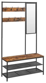 VASAGLE HSR415B01 – multifunkčný vešiak na kabáty so zrkadlom a lavicou