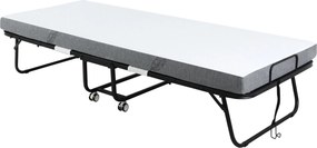 HOMCOM Rozkladacia Posteľ pre Hostí s Kolesami, Oceľ+Pena, Biela+Čierna 200 x 80 x 42,5 cm | Aosom