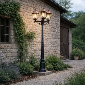 Klasická vonkajšia lampa čierna s meďou 220 cm 3-svetlá IP44 - Havana