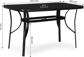 Čierny záhradný stôl s otvorom na slnečník  Šírka: 140 cm | Dĺžka: 80 cm