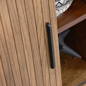 Hnedá nízka komoda v dekore duba s posuvnými dverami 140x76 cm Nola – Unique Furniture