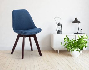 Stolička Borne V2 látka (SET 4 ks), drevené nohy orech - Modrá