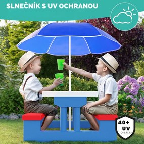 Detská sedacia zostava so slnečníkom JASMIN, 67x78,5x42,5cm, modrá/biela/červená Spielwerk