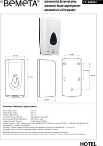 Bemeta Design Automatický dávkovač penového mydla, 1000 ml, plast, biely - 121209032