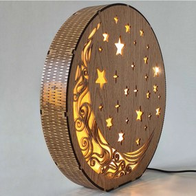 Drevená stolová lampa Mesiac a hviezdy | AURA: HDF - Orech 20 cm 4794-115288 LED0612