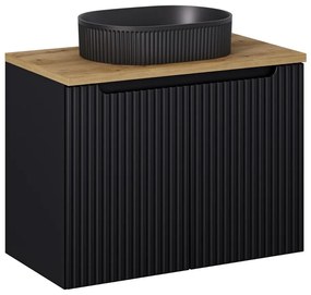 Závěsná skříňka Nova Black II s deskou a umyvadlem 80 cm černá/dub evoke