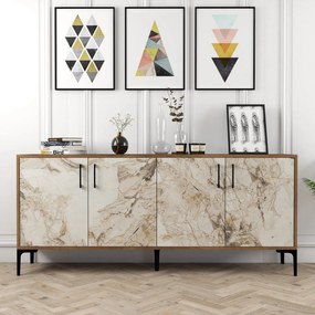 Konzolasztal Kiev - Walnut, White Marble