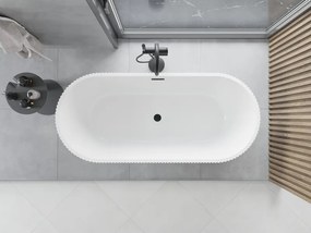 Mexen Yara, voľne stojaca ryhovaná vaňa 170 x 75 cm, biela-čierna, čierny matný prepad, 52861707575-70