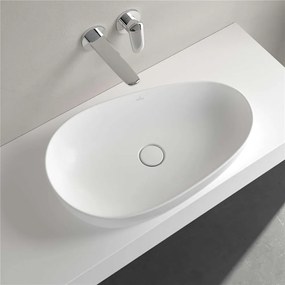 VILLEROY &amp; BOCH Antao asymetrické umývadlo na dosku bez otvoru, bez prepadu, 650 x 400 mm, Stone White, s povrchom CeramicPlus, 4A7465RW