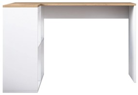 Rohový psací stůl Mario 120 cm s úložným regálem dub přírodní/bílý