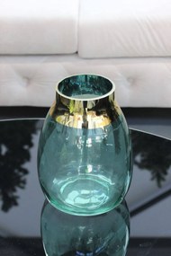 Zelená sklenená váza so zlatým okrajom 23cm
