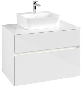 VILLEROY &amp; BOCH Collaro závesná skrinka pod umývadlo na dosku (umývadlo v strede), 2 zásuvky, s LED osvetlením, 800 x 500 x 548 mm, Glossy White, C093B0DH