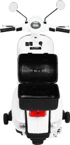 Ramiz Vespa elektrický skúter pre deti Biely + pomocné kolieska + audio + ekokoža + EVA + pomalý štart