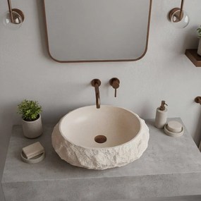 Rea Mika Warm, umývadlo na dosku 500x380x150 mm, béžová-imitácia kameňa, REA-U7347