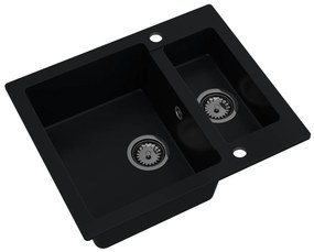 Sink Quality Ferrum, kuchynský granitový drez 605x495x210 mm + čierny sifón, čierna, SKQ-FER.C.5KBO.XB