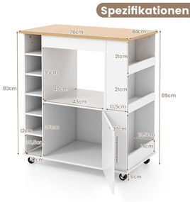 Kuchynský ostrovček s úložným priestorom a držiakom na utierky bambusový stojan na víno biely