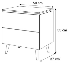 NOČNÝ STOLÍK NESSIE 2 BIELY LESK + ZLATÝ NA NOŽIČKÁCH 13 cm LED