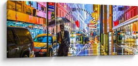 Obraz - Mesto v neónovej žiare (s hodinami) (90x30 cm)