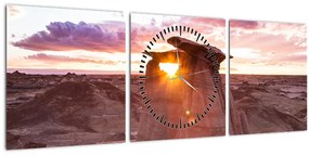Obraz - západ slnka na púšti (s hodinami) (90x30 cm)