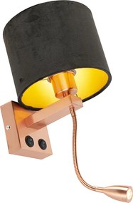 Moderná nástenná lampa medená s čiernym zamatovým tienidlom - Brescia