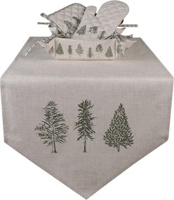 Béžový bavlnený behúň so stromčekmi Natural Pine Trees - 50*160 cm