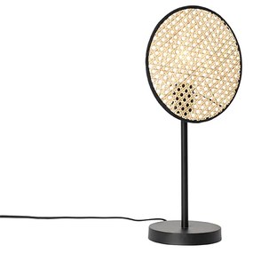 Rustikálna stolná lampa čierna s ratanom 25 cm - Kata