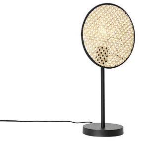 Rustikálna stolná lampa čierna s ratanom 25 cm - Kata