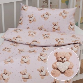 Biante Detské bavlnené posteľné obliečky do postieľky Sandra SA-723 Medvedíky so srdiečkami na fialkovom Do postieľky 90x140 a 50x70 cm