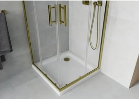Mexen Rio štvorcový sprchový kút 90 x 90 cm, priehľadný, zlatý + sprchová vanička Flat, biela - 860-090-090-50-00-4010G