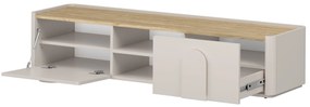 TV stolík Amilio 170 cm so zásuvkou - kašmír / olejovaný dub / úchytky kašmír