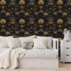 Samolepiaca fototapeta zlaté kvety na tmavom pozadí