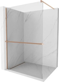 Mexen Kioto+, sprchová zástena Walk-In s poličkou a vešiakom 70 x 200 cm, 8mm číre sklo, medený matný profil, 800-070-121-65-00