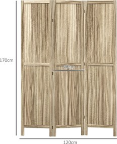 HOMCOM Trojdielny Paraván z Paulownia 120 x 170 cm - Prírodný | Aosom