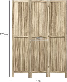 HOMCOM Trojdielny Paraván z Paulownia 120 x 170 cm - Prírodný | Aosom