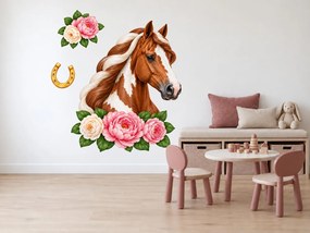 Portrét strakatého koňa s podkovou konské nálepky na stenu do detskej izby arch 31 x 46 cm