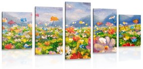 5-dielny obraz olejomaľba divoké kvety - 200x100