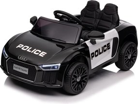 Ramiz Audi R8 Polícia na batérie pre deti + diaľkové ovládanie + EVA + pomalý štart + MP3 LED