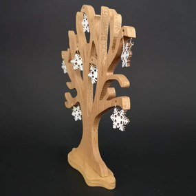 AMADEA Drevený 3D strom s vločkami, masívne drevo, výška 20 cm
