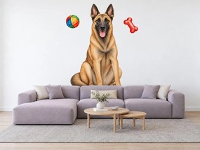 Usmievavý belgický ovčiak malinois maľované textilné nálepky na stenu pre milovníkov belgických ovčiakov arch 30 x 46 cm