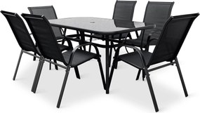 Noela Záhradný jedálenský set Klaudia čierny + 6x kovová stolička Ramada