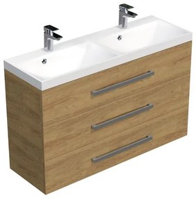 Kúpeľňová skrinka s chrómovými úchytmi a umývadlom SAT Cube Way 120x76,5x40 cm dub Hickory mat CUBE21203DH, 1 ks