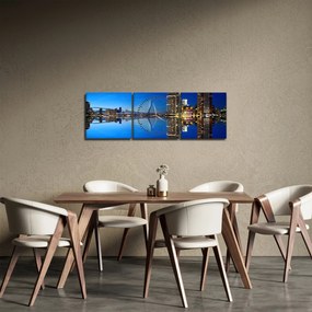 Obraz - nočný Rotterdam (s hodinami) (90x30 cm)