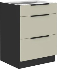 Dolná zásuvková kuchynská skrinka Arona, 60 cm, kašmírová/čierna%
