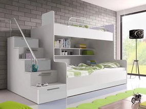 Poschodová posteľ Paradise II, Farby: biela / biely lesk + šedý lesk, Strana: pravá