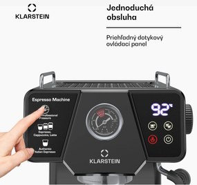 Klarstein Libeica pákový kávovar, 1350 W, 19 bar, dotykové ovládanie, nehrdzavejúca oceľ, ukazovateľ tlaku a teploty