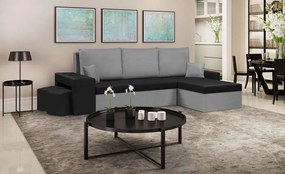 Rozkládací rohová sedací souprava NEVADA Černá/Šedá + 2 Taburety