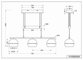 Trio - Luster na lanku FLETCHER 3xE14/40W/230V matný chróm