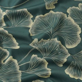 Goldea obliečka na vankúš z bavlneného saténu - listy ginkga na tmavo zelenom 40 x 40 cm